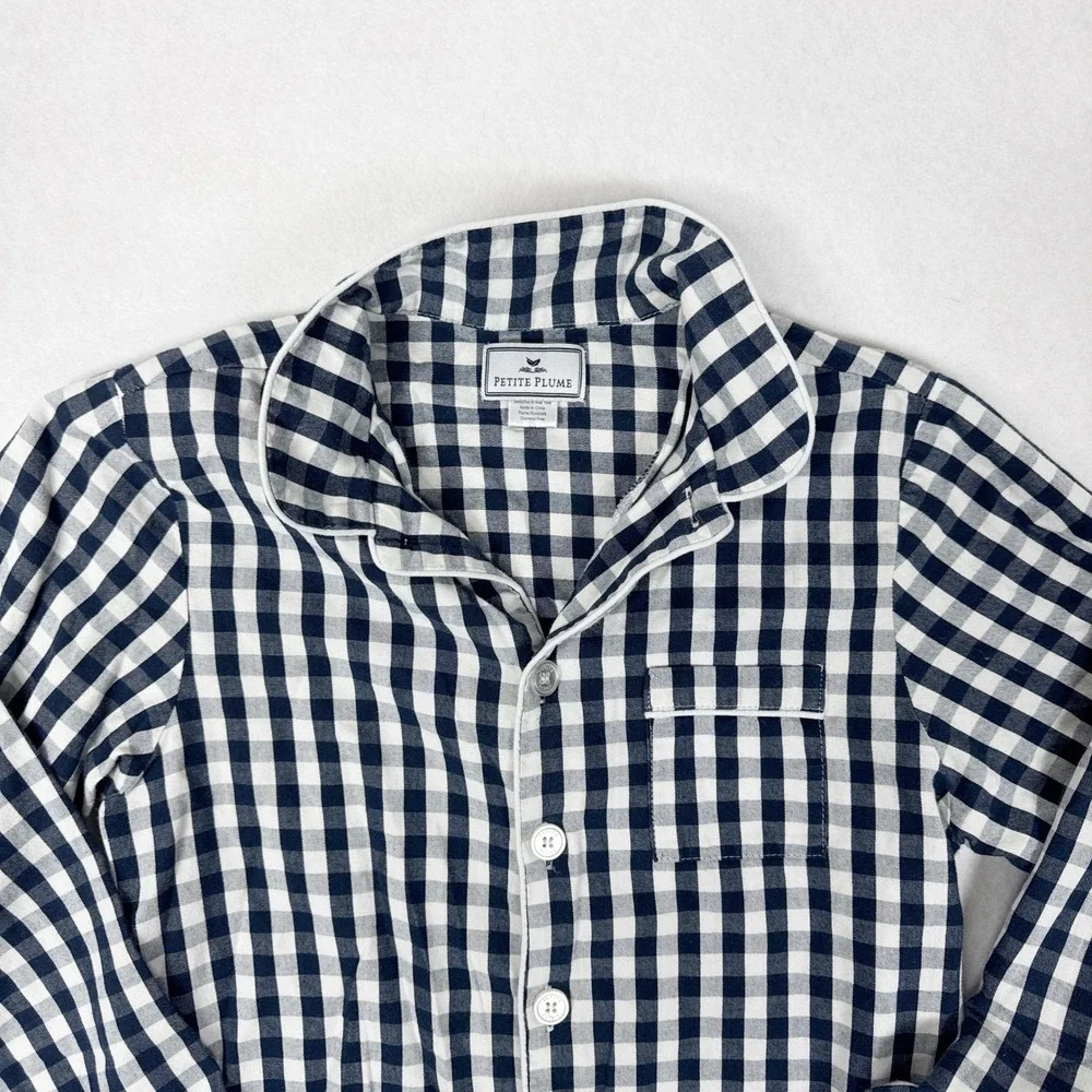 Petite Plume Gingham Pajama Top Boys Size 10 Blue White Check‎ Print